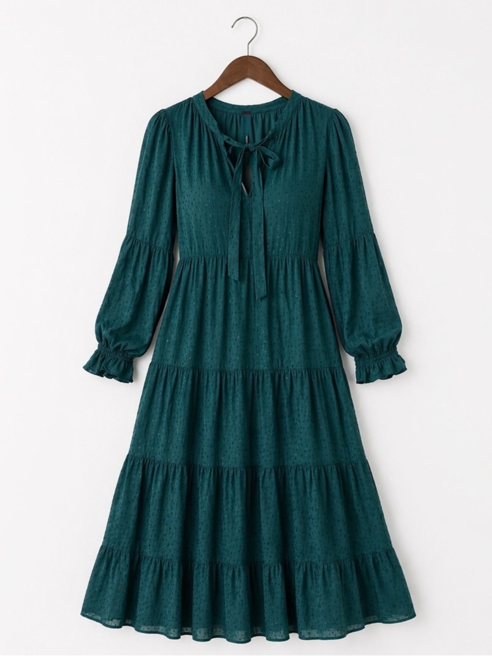 Anthro Maeve Green Swiss Dot Pattern Tiered Midi Dress Boho Peasant | Small